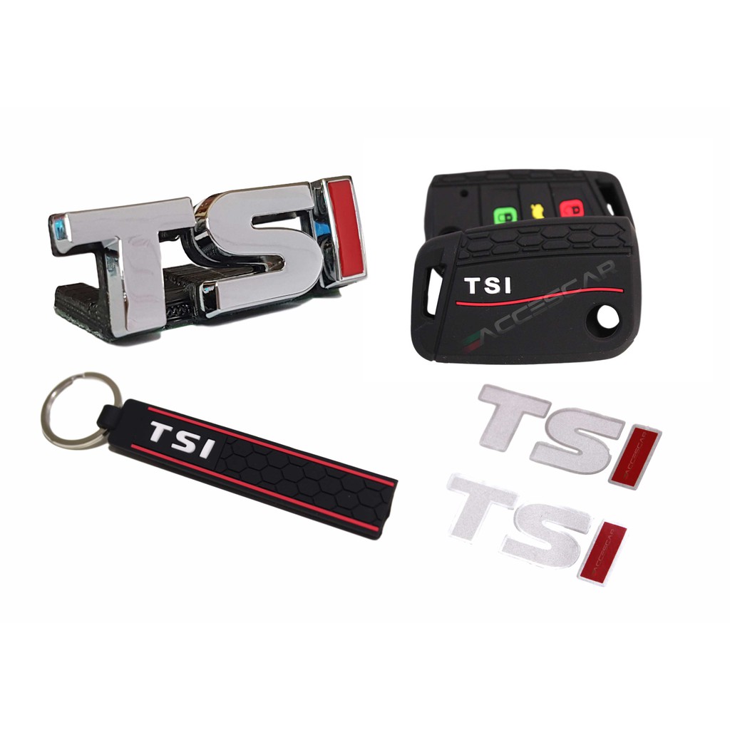 Kit Emblema TSI Grade + Capa Chave TSI + Chaveiro TSI + Par Adesivo TSI Coluna Volkswagen Tiguan Jetta Golf Novo Polo Nova Tiguan Novo Jetta T-Cross Nivus Virtus