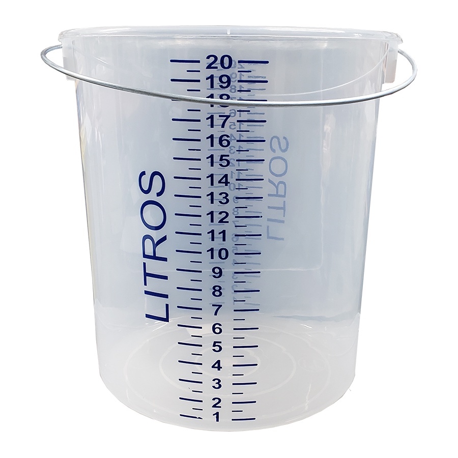Balde Graduado Transparente de 20 litros com indicação de medidas
