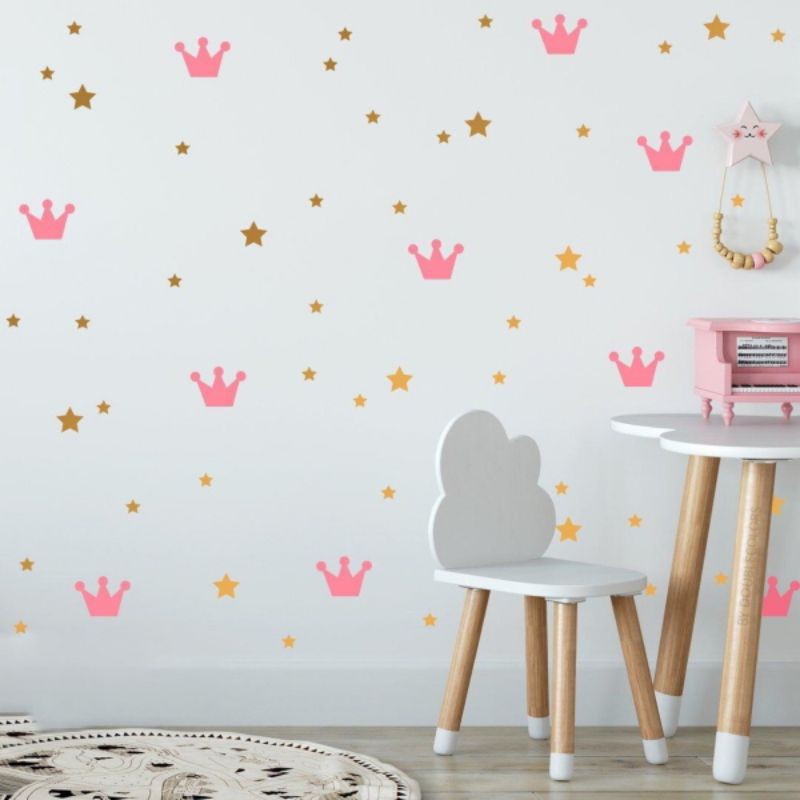 Adesivos de parede coroa e estrela kit com 110 em Oferta na Shopee