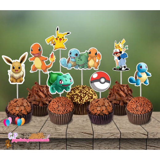 POKEMON  Topper Tags para docinhos Doces Festa em Oferta na Shopee