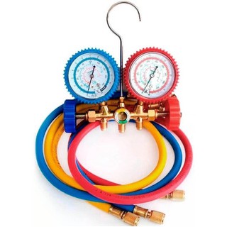 Kit Manifold Profissional  R134 / R22 / R404 / R407 / R409 Completo Com 3 Mangueiras 0.90 Cm