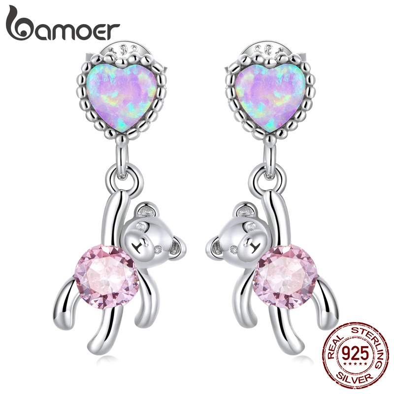 Bamoer Brinco De Prata 925 Com Amor De Urso/Bijuteria Fashion Para Mulheres/Presentes SCE1384 em Oferta na Shopee