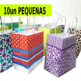 Sacolas Coloridas de papel - pequena - Pacote com 10 Unidades - com alça de cordão 14cmx8cmx16cm em Oferta na Shopee