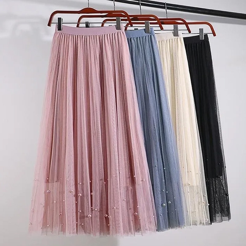 Saia Longa Moda Coreana Harajuku Kawaii Y2k Midi Maxi Tulle Primavera  Outono Cintura Alta Coreano Roupa De Rua Rosa Preta - Escorrega o Preço