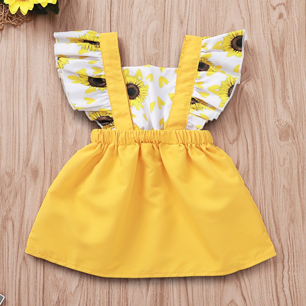 vestido infantil com estampa de girassol