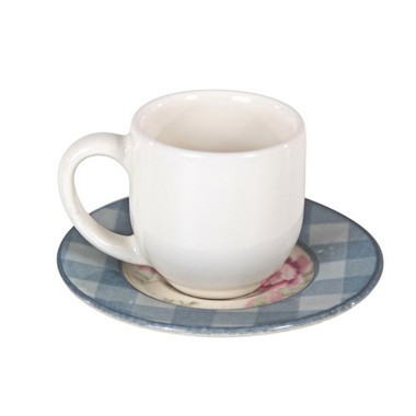 Conjunto 6 Xícaras De Café Linha Monaco Soft Blue Em Cerâmica Branca Pires Estampa Bege Azul Rosa 70 Ml Mesa Posta