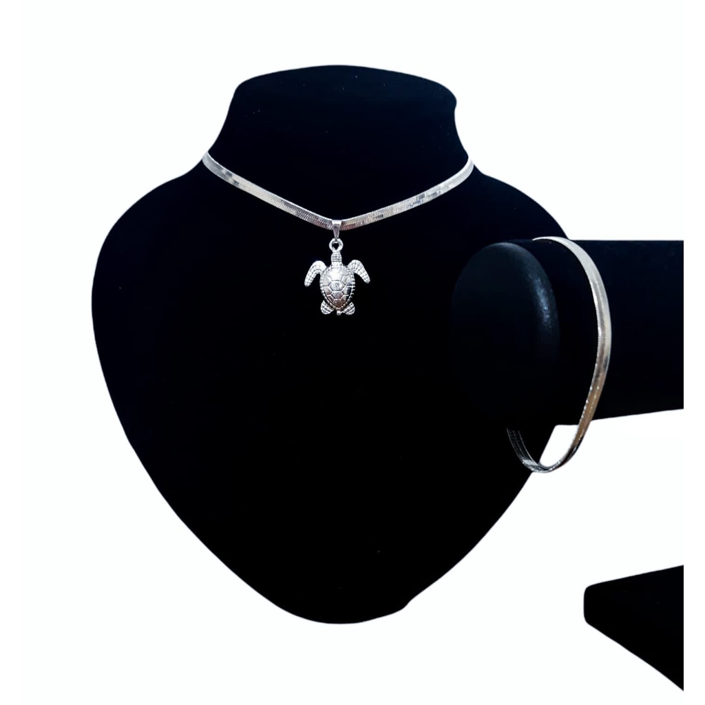 Kit Feminino Tartaruga Corrente e Pulseira Laminada Folheada a Prata 925