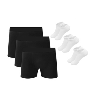 Kit 10 Cuecas Boxer Em Algodão Preto + 6 Meias M1 QLC SPORT