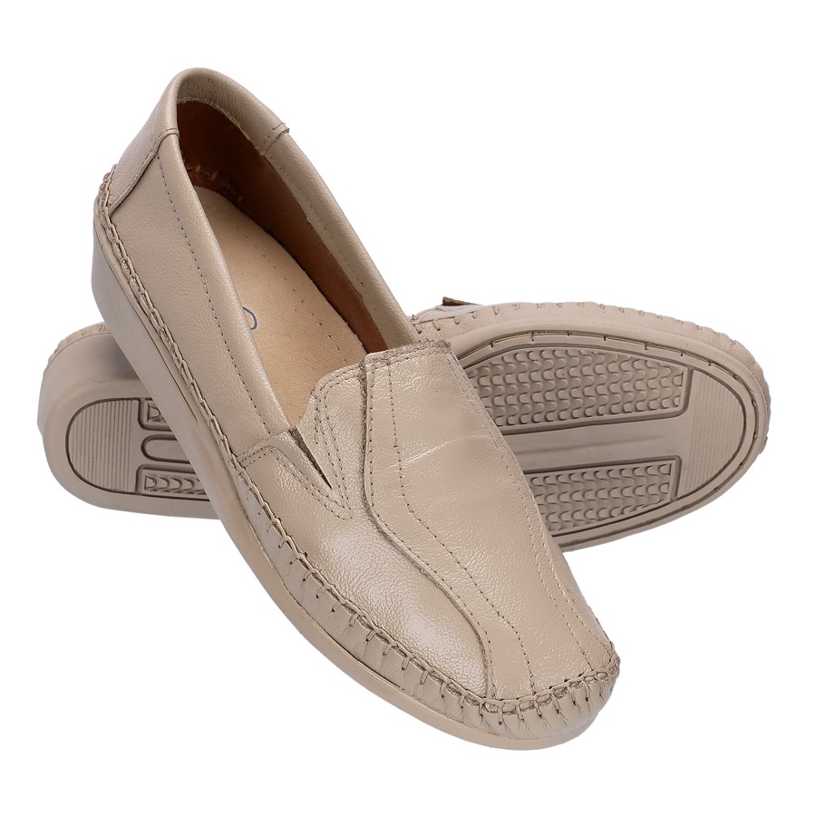 Mocassim Slip on Feminino Ortopédico Anabela Antistress Macio Couro Confort