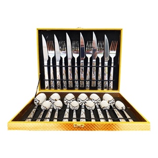 Kit Faqueiro Maleta De Talheres Inox 24 Peças Com Dourado em Oferta na Shopee