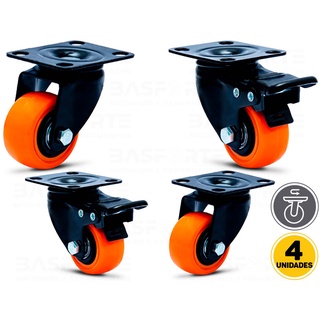Kit 4 Roda Rodinha Giratória Placa Laranja 2 S/ Trava e 2 C/ Trava 50mm Colson 6236 e 6238 em Oferta na Shopee