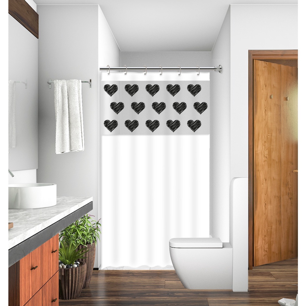 Cortina de Box Com Ganchos Pvc 100% Antimofo 1,38 X 1,98 Coração