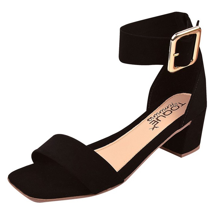 Sandália Toque Feminino Salto Baixo Fivela Alta Bico Quadrado em Oferta na Shopee