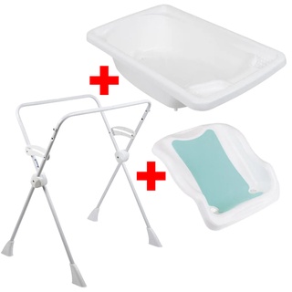 Kit Banheira Banho Bebê Rigída Branca Burigotto Com Suporte e Redutor