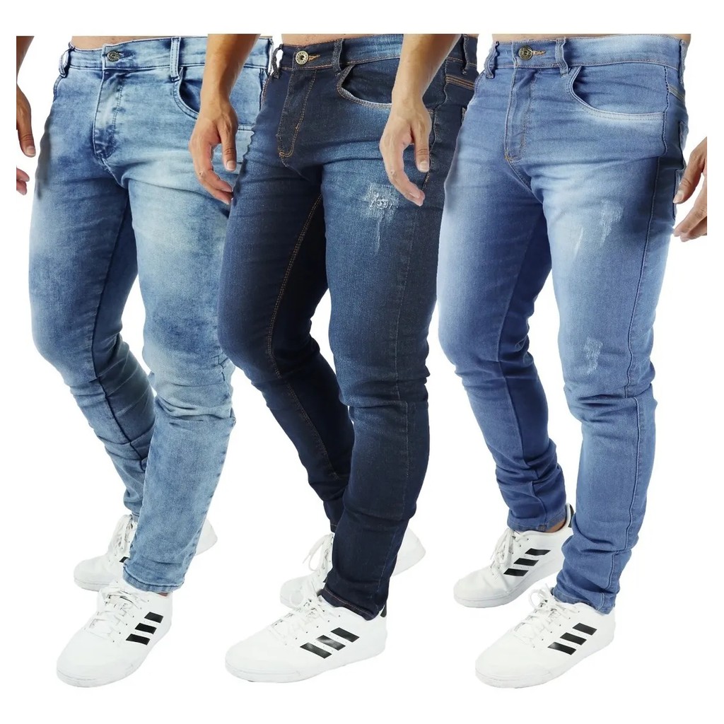 calça masculina slim em jeans com elastano