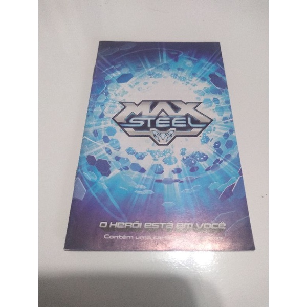 Mini catálogo Max Steel com 5 adesivos.