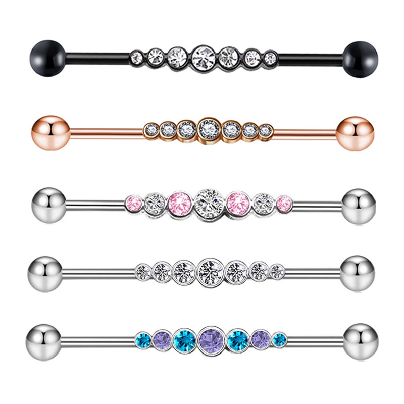 1 Peça Brinco Industrial Piercing Aço Inox 14 Geauge Com Sete Zircônia
