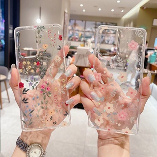 Capa Flexível De Silicone Transparente Com Glitter E Flores Para Samsung Galaxy S21 FE/A53/5G/A13/A33