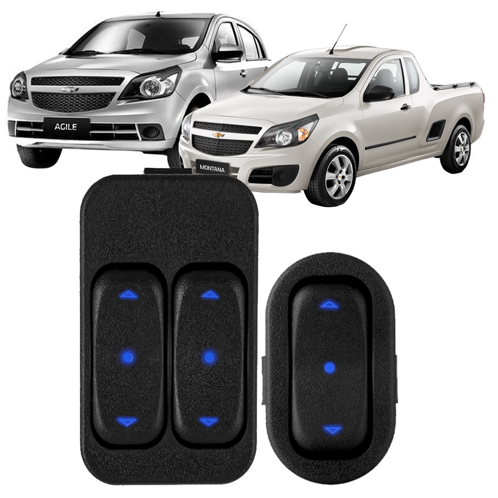 Botão Interruptor Vidro Elétrico Simples / Duplo - Chevrolet Agile e Montana LED Azul em Oferta na Shopee