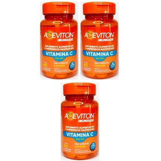 Kit 3 Aceviton Imunidade Vitamina C 500mg Com 60 Comprimidos Mastigaveis Sabor Laranja