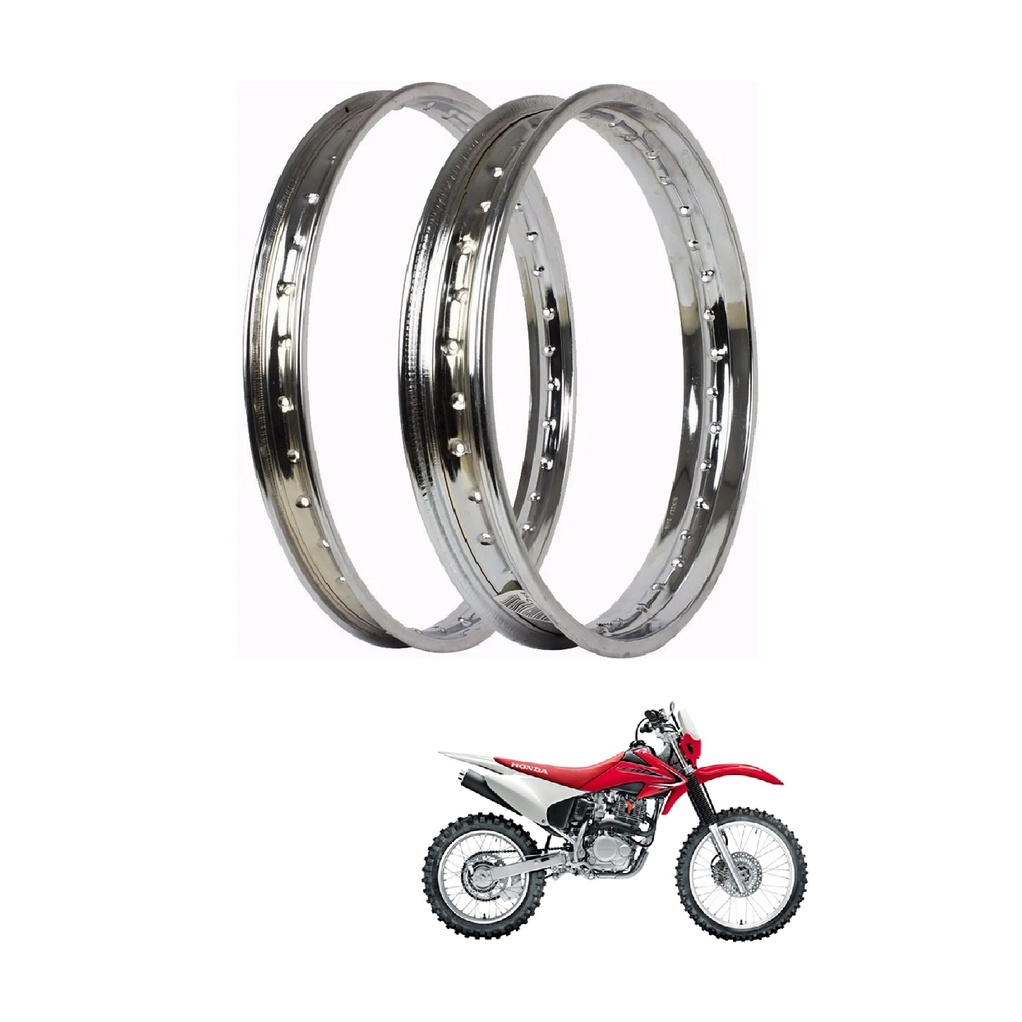 Par - Aro Dianteiro 21x160 Traseiro 18x185 Aço Cromado - Honda CRF 230 - Furo Para a Trava