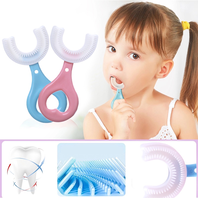 Escova de dentes em forma de U de 360 graus para crianças, bebê infantil  2-6-12 anos, Escova macia em forma de U para crianças