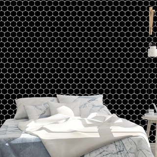 Papel de Parede Hexágono Geométrico Preto em Oferta na Shopee