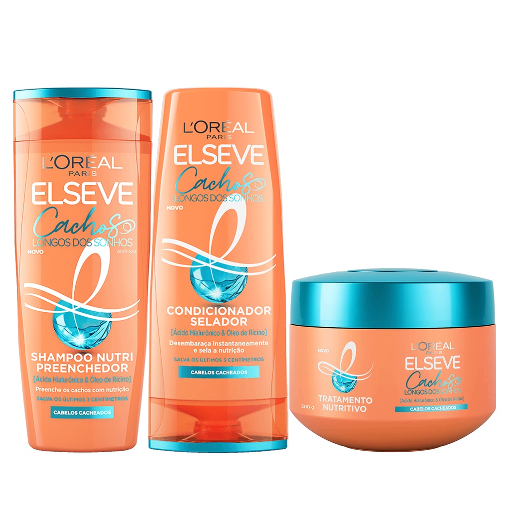 Kit Shampoo e Condicionador 200ml + Mascara 300g Cachos Longos Dos Sonhos Elseve - 3 itens - Beauty