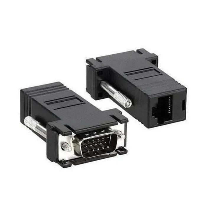 Extensor VGA x RJ45, equipamentos com saída HD15 (D-Sub). Plug and Play, Distância máxima do cabo 30 metros (através cabo FTP CAT5e)(ideal cabo FTP CAT6).