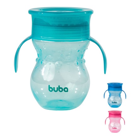 Copo de Treinamento 360 Graus Com Alça Transição 270ml Azul Rosa Verde Buba