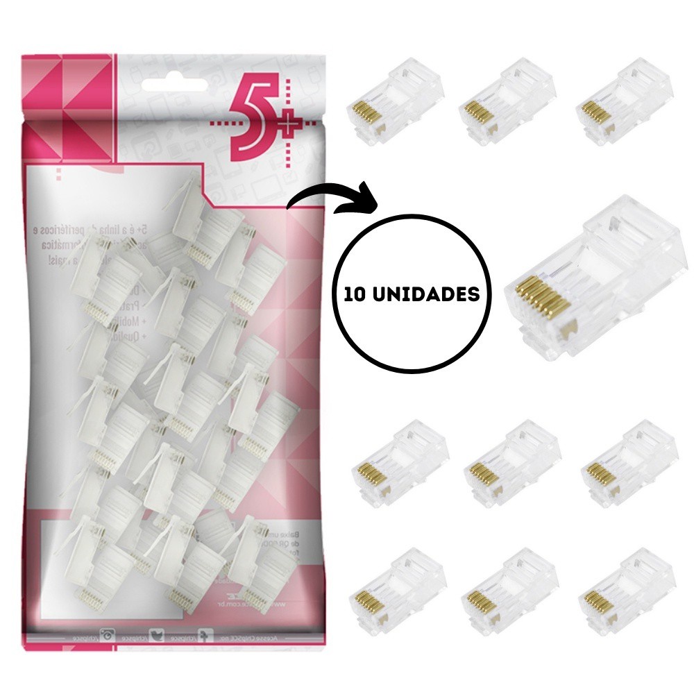 Kit Plug Conector Rj 45 De Rede Cat6 8x8 Chipsce 10 Pecas | Shopee Brasil