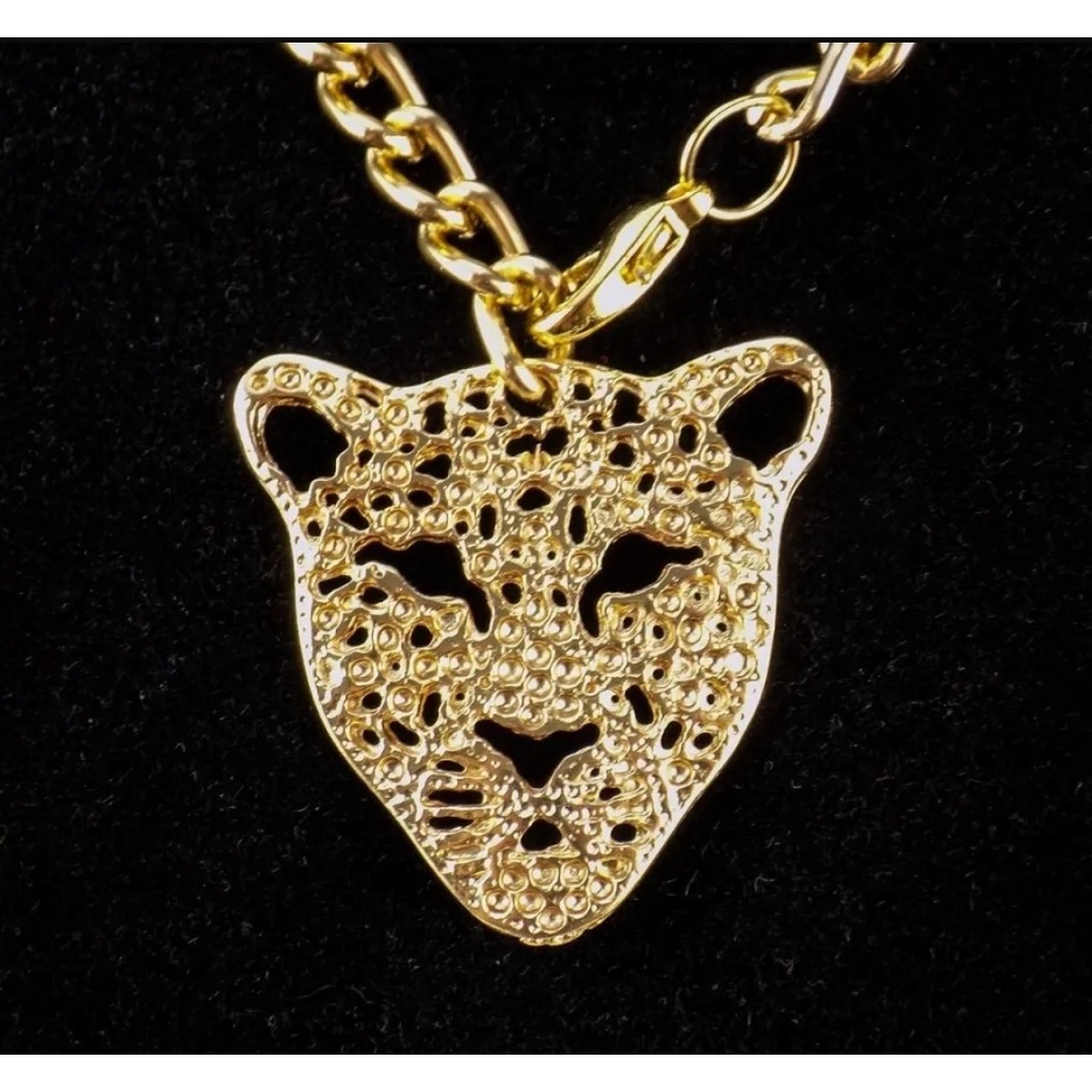 Colar Corrente Feminino com Pingente Onça Vazado Folheado Ouro 18k Tigre Dourado Tendência Moda Presente
