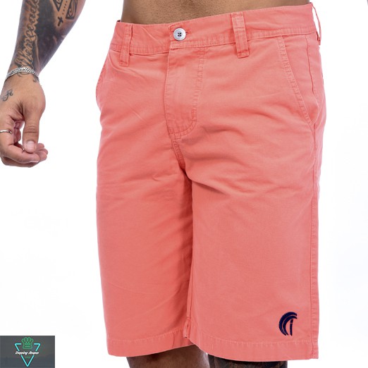 Detalhes do Bermuda Sarja Tradicional Masculina Salmão - Icari Fashion