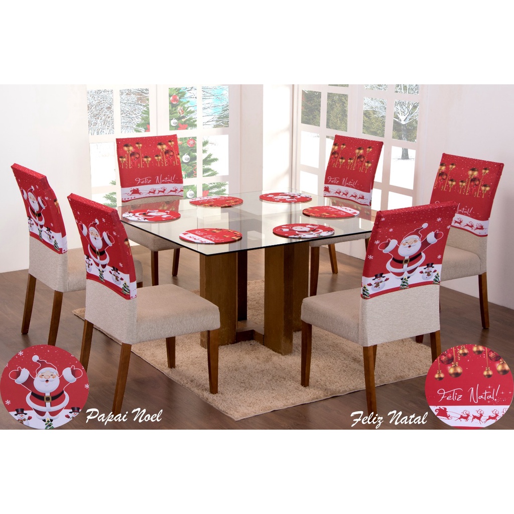 kit com 4 capas de encosto de cadeira estampa Natal Natalina