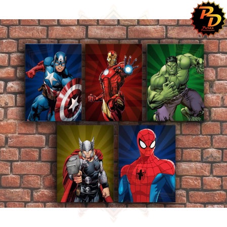 Kit Quadros Decorativos Mosaico 5 Peças Super Heróis Vingadores Avengers Capitão América Homem De Ferro Hulk Thor Homem Aranha Criança Infantil Vintage Delicado Nome em Oferta na Shopee