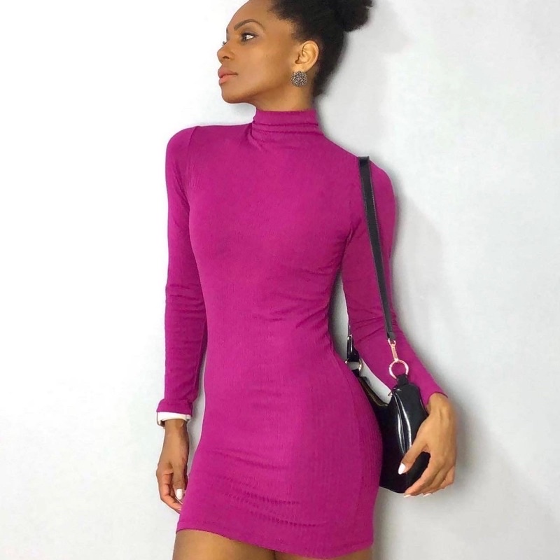 Vestido manga longa vestido meia estação Vestido canelado Vestido de frio vestido inverno