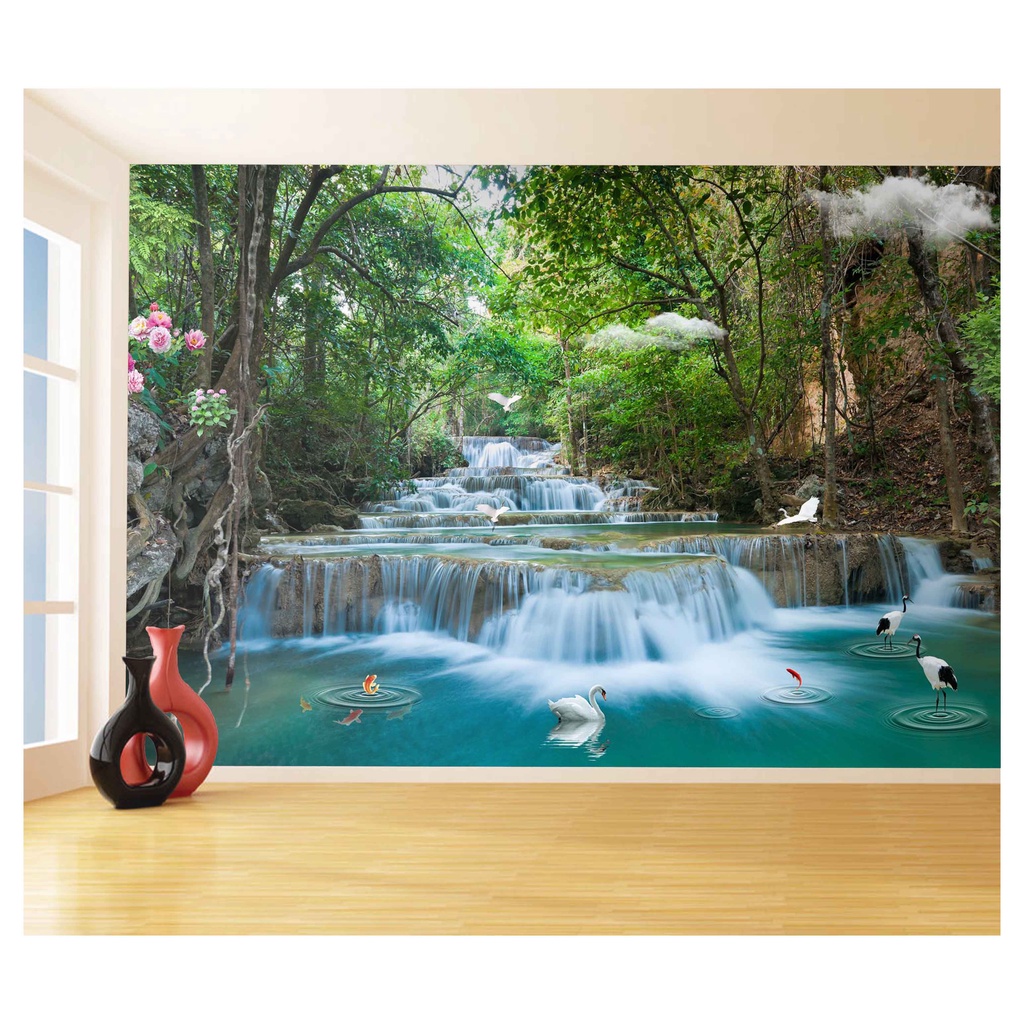 papel de parede Cachoeiras Animais pássaros 3D 10m² XCH01