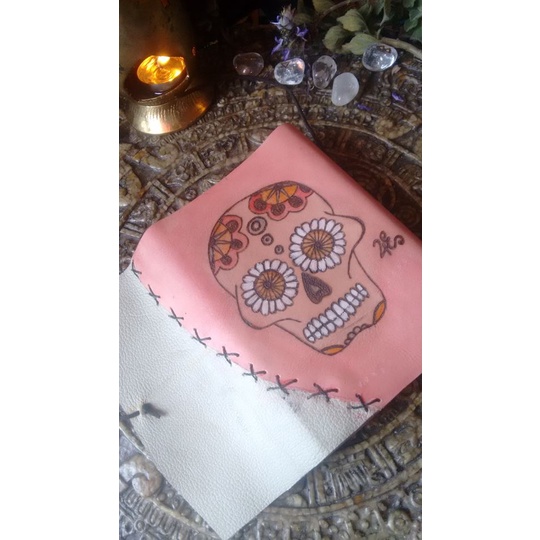 Grimório Diário Sketchbook - A6 100 folhas - Caveira Mexicana Pintado Com Costuras