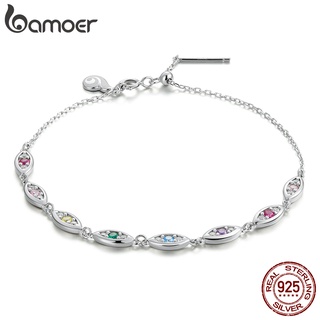 Bamoer 925 Pulseira De Prata Colorida Demônio Olho 19 Cm Cadeia Ajustável Moda Jóias Presentes Para As Mulheres