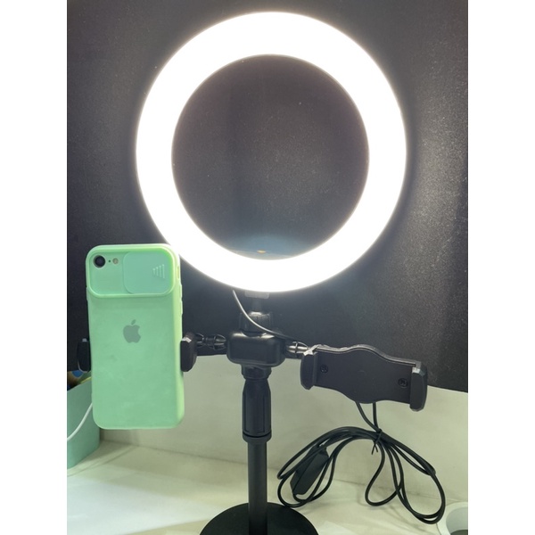 Ring Light Iluminador Led Mesa Suporte p/2 Celulares 8/6 Polegadas
