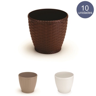Vaso Rattan Cachepo Redondo M3 Kit Com 10 Mini Suculenta Violeta em Oferta na Shopee