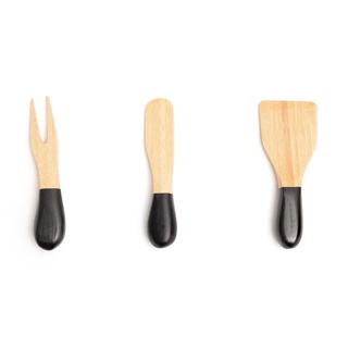 Jogo De Utensílios Para Queijos E Antepastos De Bambu 3pcs Preto- Oikos em Oferta na Shopee