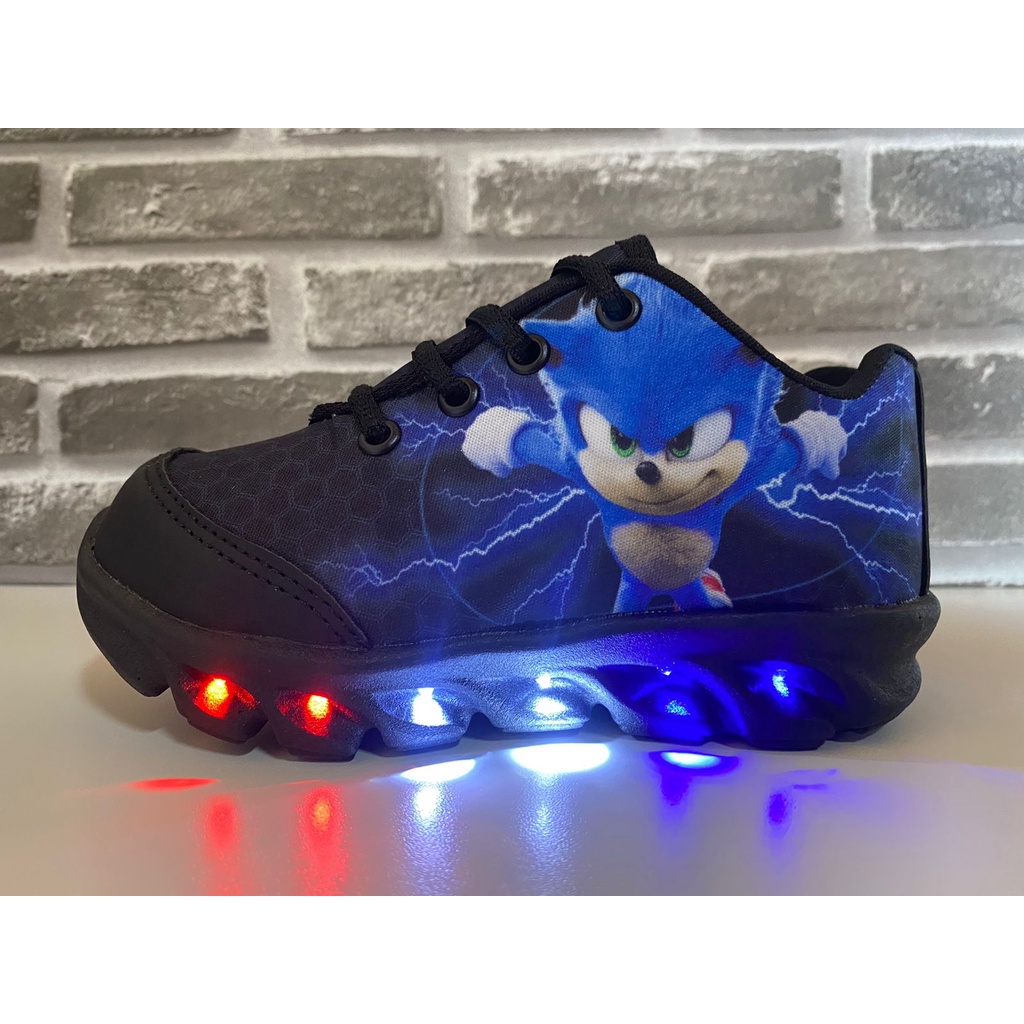 Tênis Infantil LED SONIC de Menino Com Led Luzinha Personagem tenis com luzes coloridas