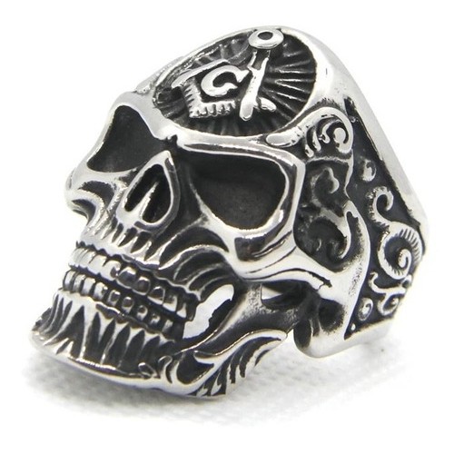 Anel Aço Inox Maçon Caveira Biker Metal Rock  Mc em Oferta na Shopee