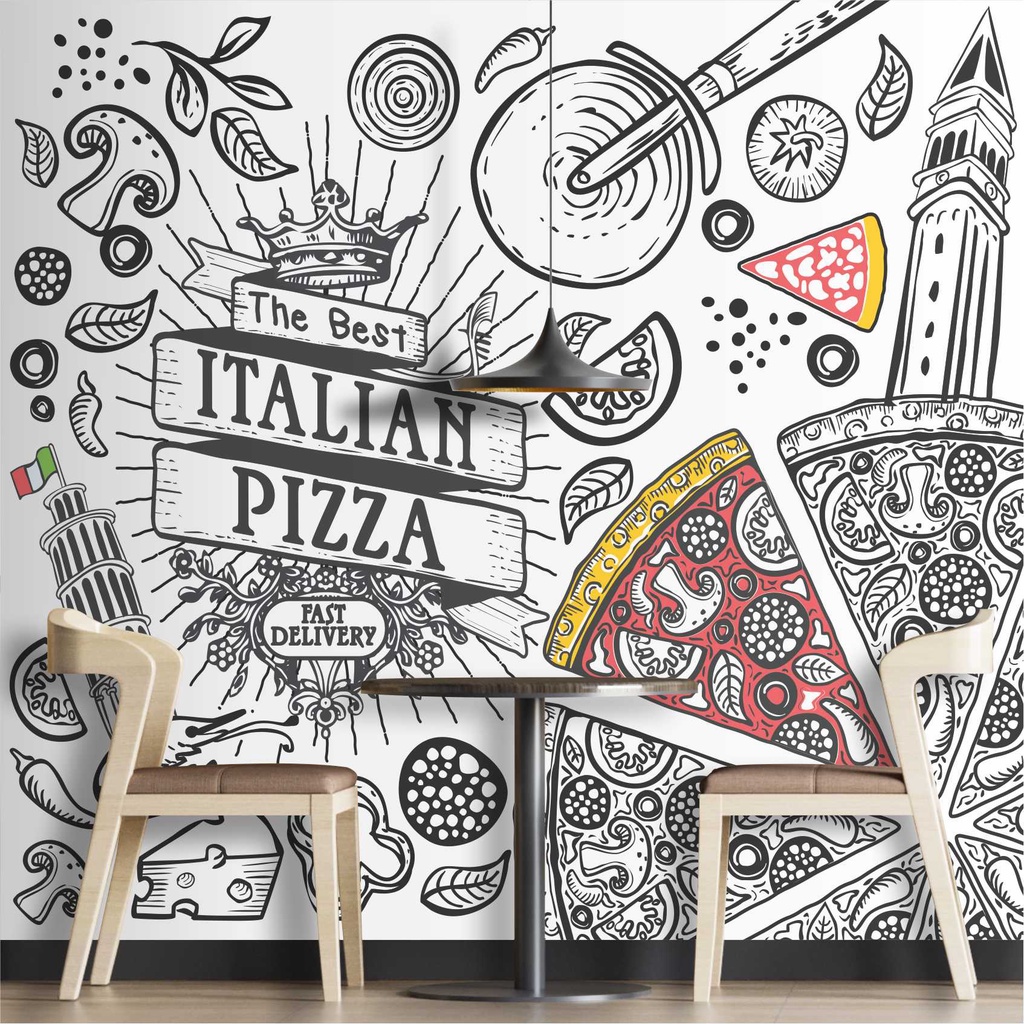Papel De Parede Cozinha Pizza Pizzaria Massas Itália Europa Painel Adesivo Gg969