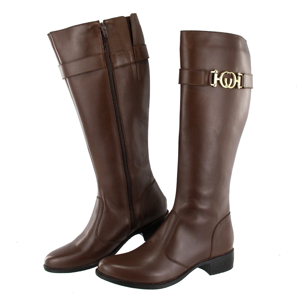 Bota Em Couro Legítimo Feminina Montaria Cano Alto Fivela Outono Inverno 315