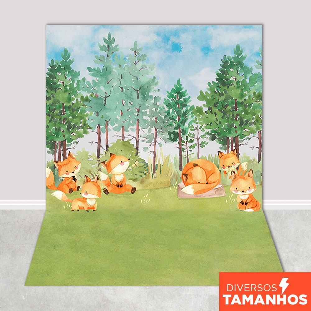 Fundo Fotográfico Bosque Raposas Em Tecido FFB-515 em Oferta na Shopee
