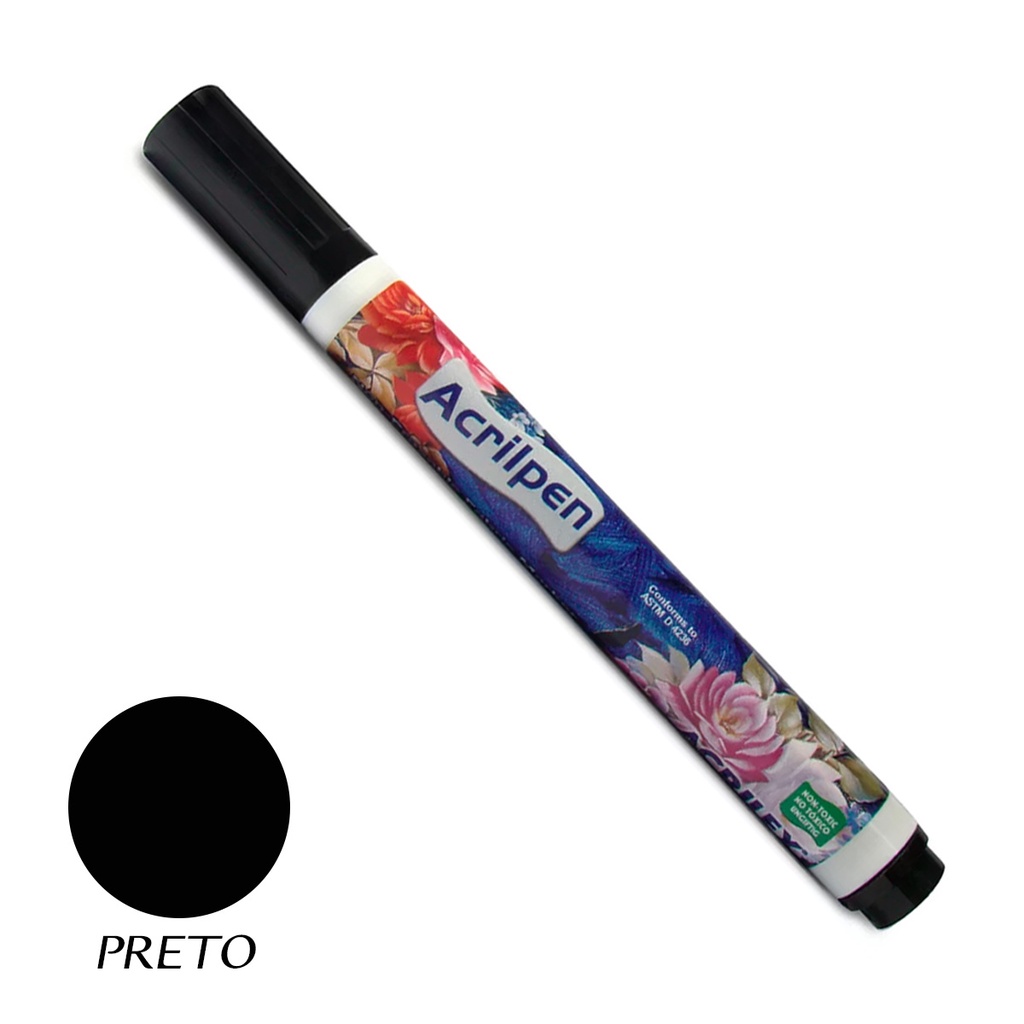 caneta para tecido permanente acrilpen acrilex preta artesanato ...