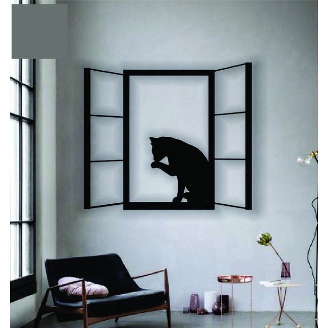 Quadro Decorativo Vazado Gato Na Janela 2 Mdf Preto 35 Cm Shopee Brasil 0243