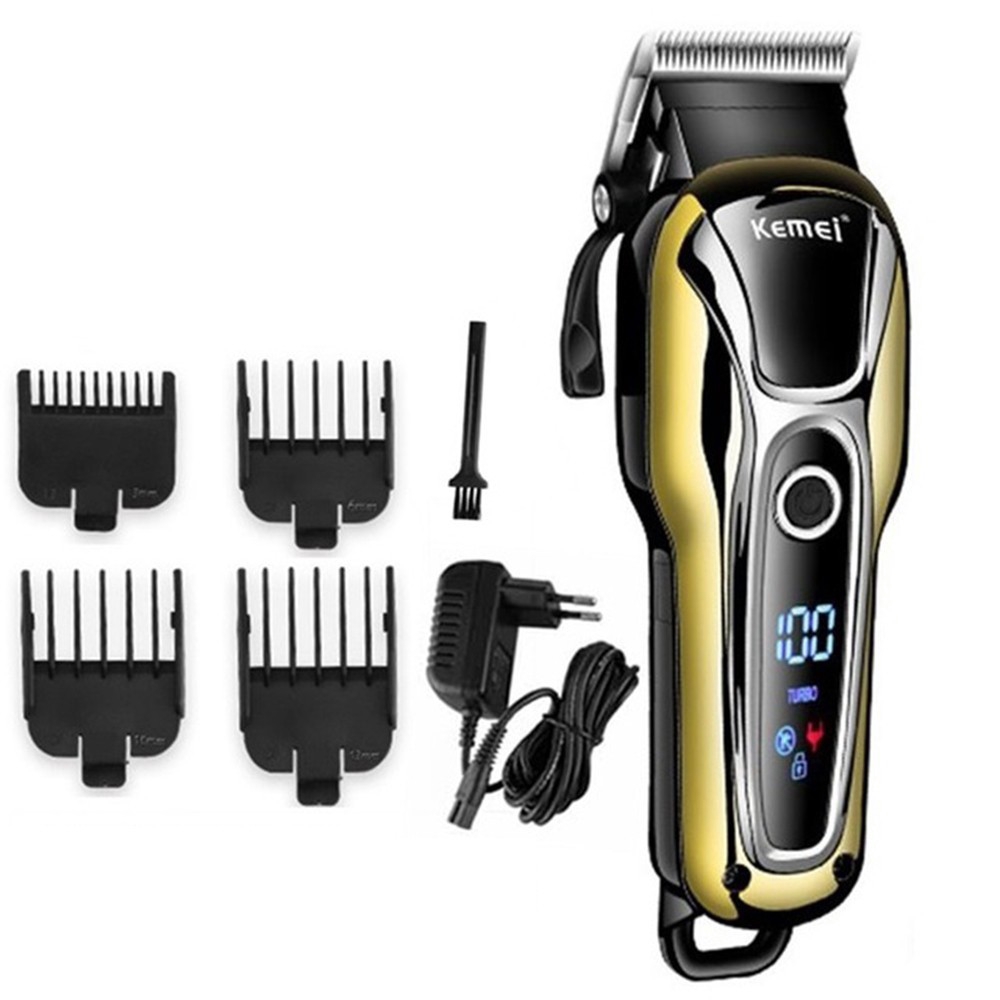 Conjunto Kemei Km-1990 / Máquina De Cortar Cabelo Elétrico Sem Fio Com 4  Pentes De Guia | Shopee Brasil